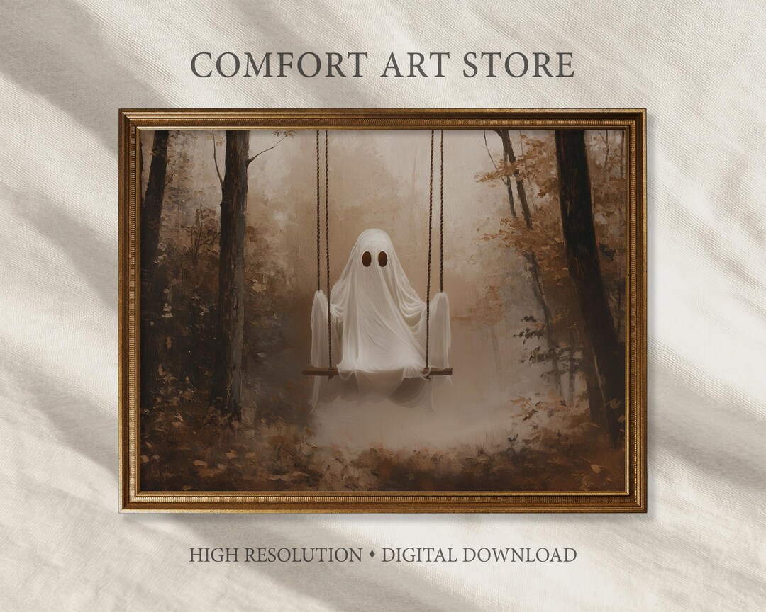 Halloween Cute Ghost on Swing Print Vintage Gothic Printable Moody Wall ...
