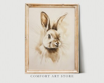 Easter Bunny Print Vintage Easter Bunny Sketch Easter Rabbit Drawing Antique Spring Printable Easter Hare Nursery Wall Art Farmhouse Decor