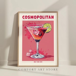 Cosmopolitan Cocktail Print. Klasyczny koktajl alkoholowy. Plakat wystawy koktajli retro. Wystrój domowego baru Cosmopolitan Cocktail Printable