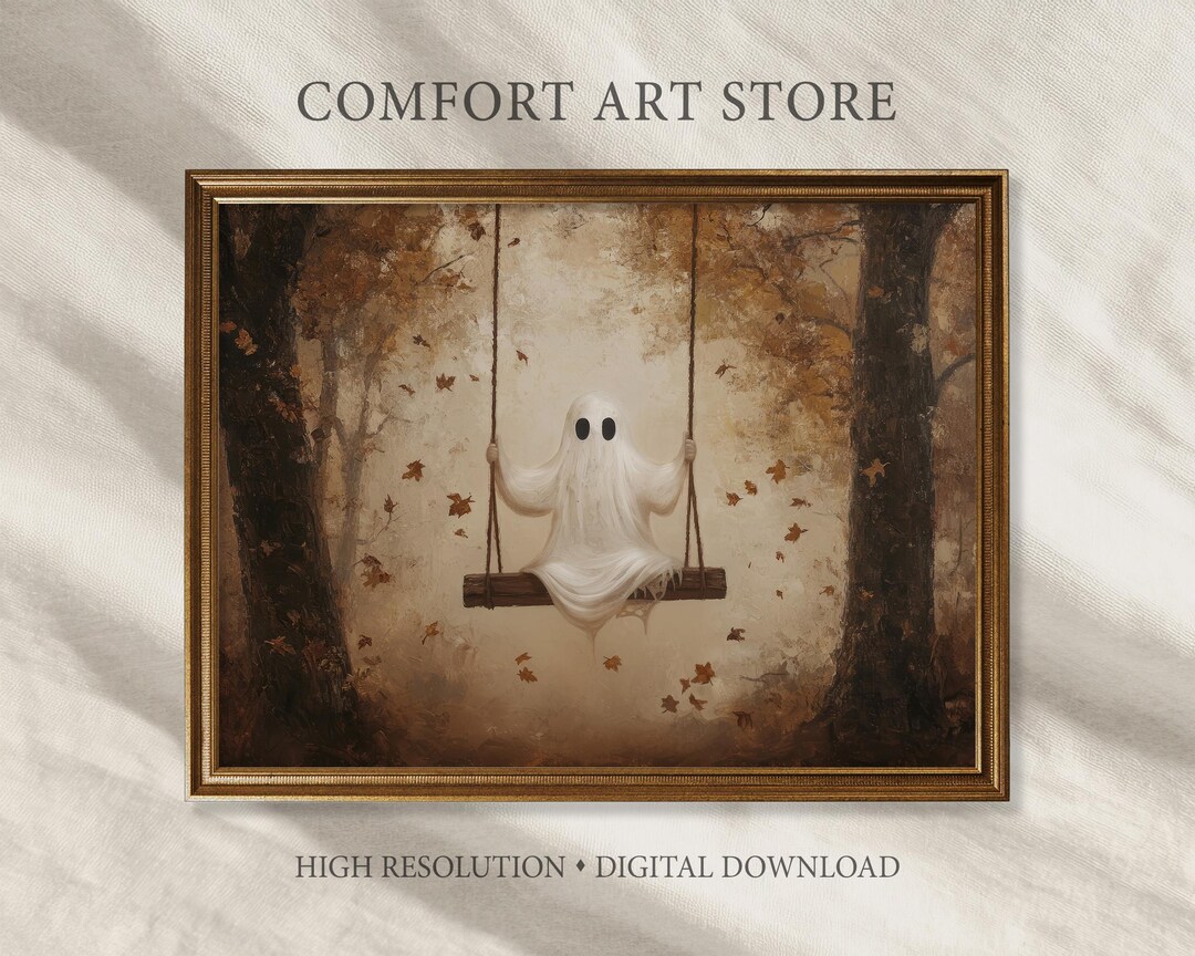 Halloween Cute Ghost on Swing Print Vintage Gothic Printable Moody Wall ...