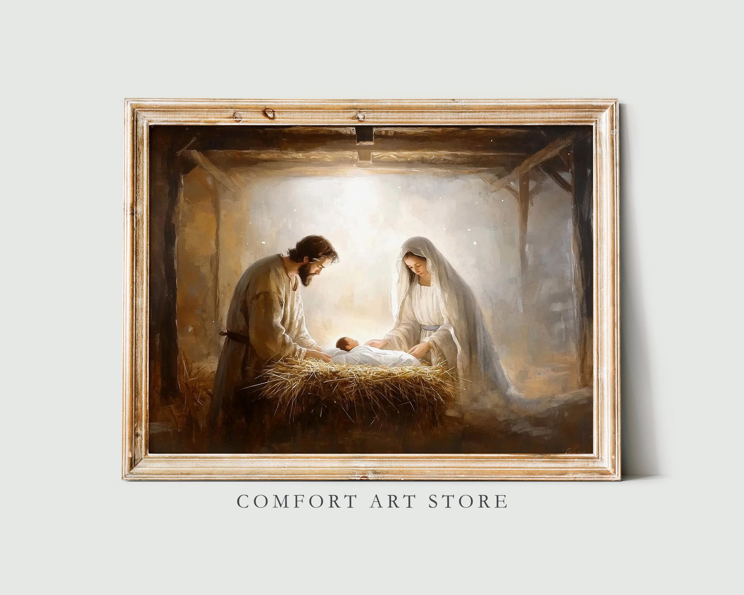 キリスト降誕のキリスト教のプリント、マリア、ジョセフ、イエス