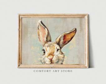 Easter Printable Art Easter Bunny Print Easter Bunny Ears Spring Rabbit Painting Bunny Ears Wall Art Vintage Easter Nursery Decor Bunny Eyes