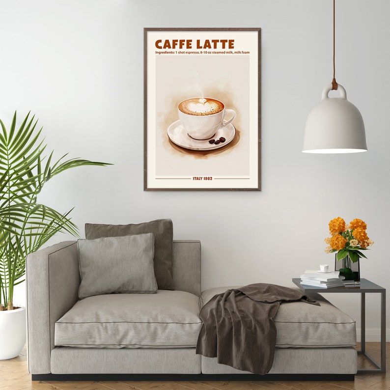 Retro Caffe Latte Coffee Print Home Bar Decor Cart Sign Kitchen or Cafe ...