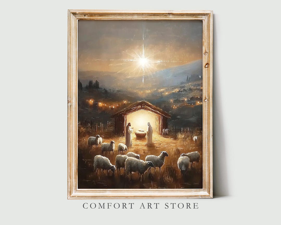 Nativity Print Mary Joseph Jesus Vintage Christmas Manger