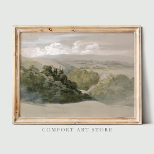 Vintage Wall Art Oil Painting Antique Printable Muted Rustic Wildflower Landscape Poster Country Nature Neutral Tone Print Digital Download