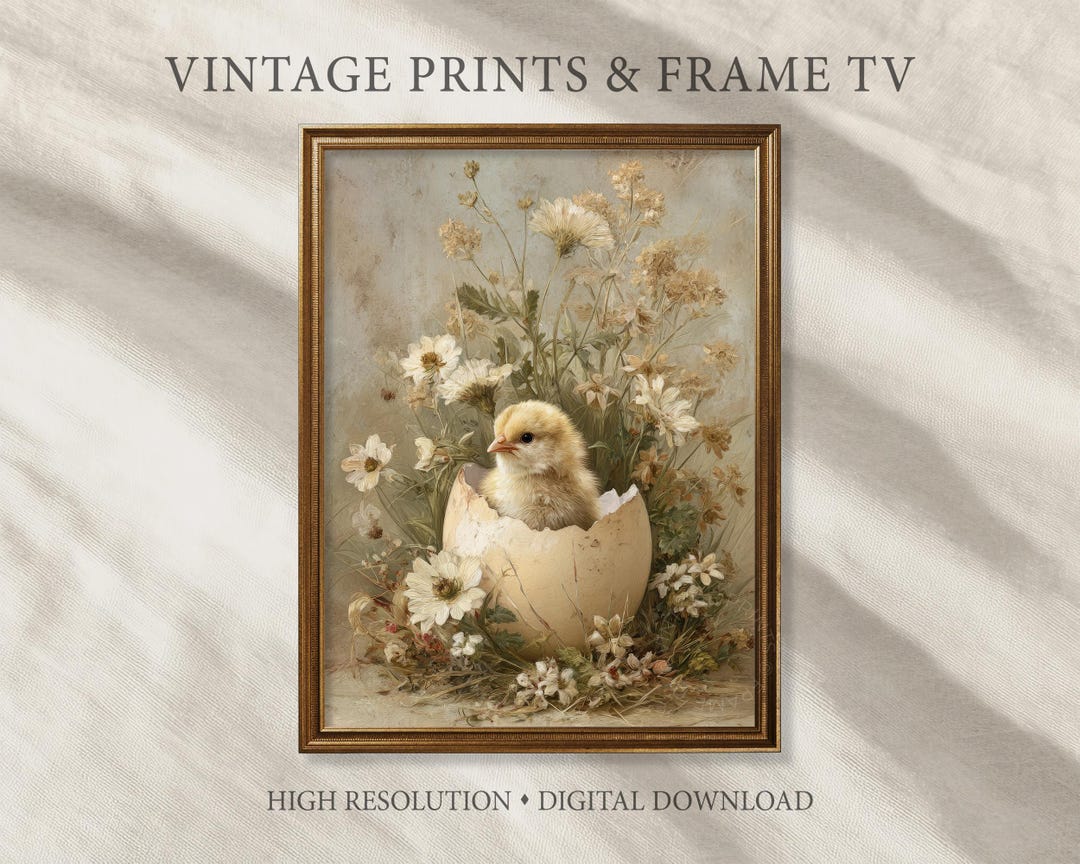 Easter Wall Art Print Spring Moody Meadow Flowers Vintage Chick ...