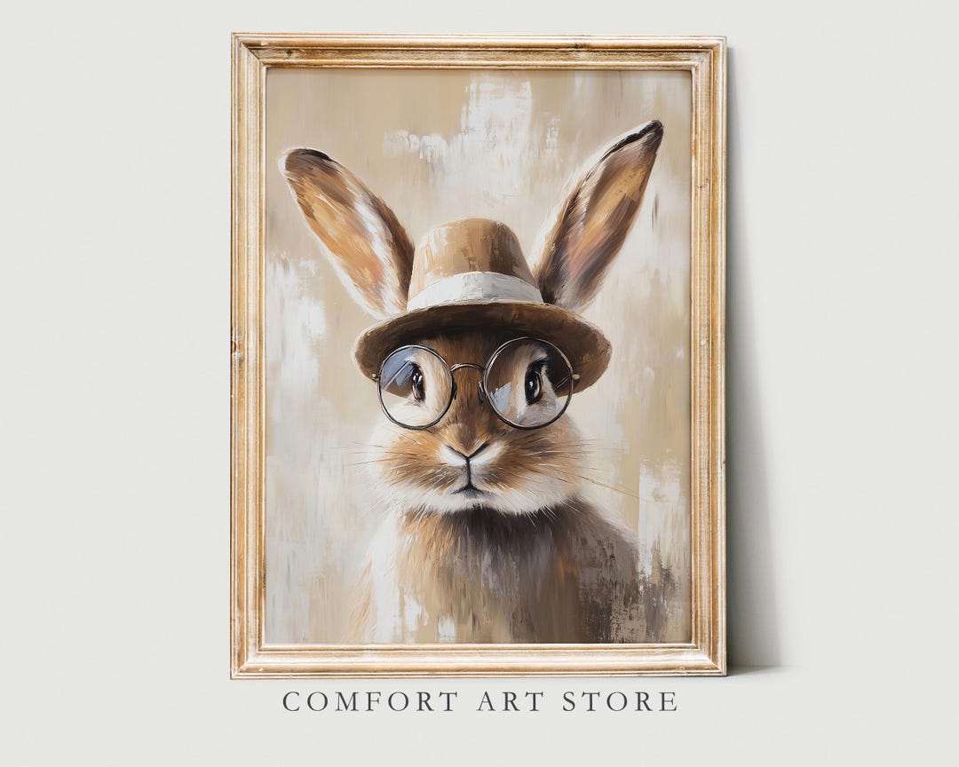 Easter Bunny Print Antique Easter Rabbit Wall Art Spring Scene Easter ...