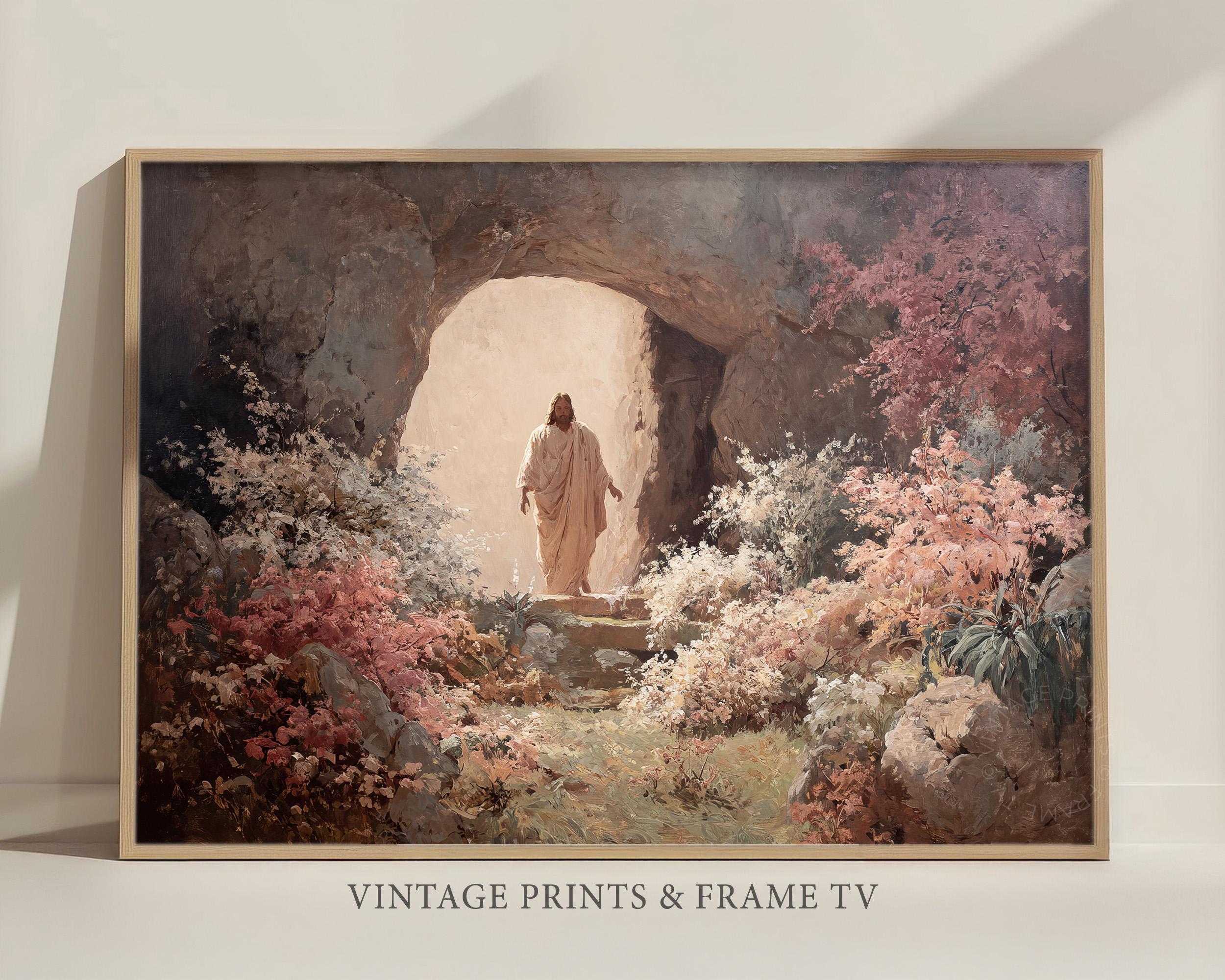 Spring Resurrection Easter Resurrection Jesus Wall Art, Vintage Oil Painting of Christ ...