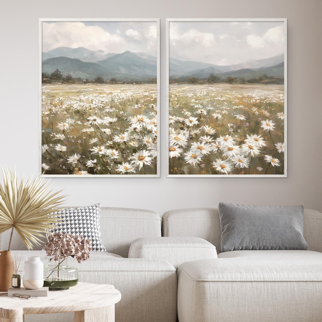 Wildflower Field Set of 2 Prints Vintage Landscape Printable Summer ...