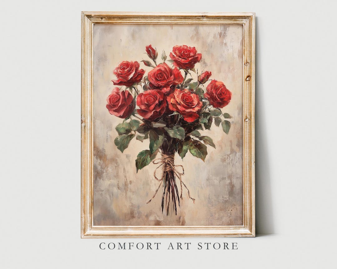 Valentines Day Print Red Roses Bouquet Wall Art Valentines Day Vintage ...