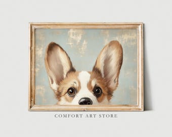 Impresión de arte vintage, impresión de retrato de mascota, pintura de cachorro de Corgi galés, arte de pared para perros, decoración vintage para habitación infantil, decoración de guardería
