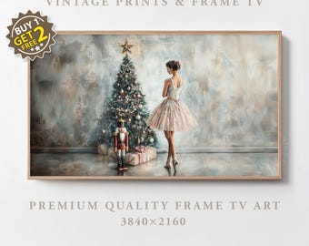 Christmas Frame TV Art Vintage Ballerina Nutcracker Painting Holiday Decor Christmas Tree Gifts Digital Neutral Home Decor Samsung Frame TV