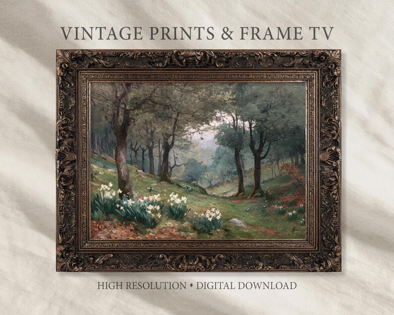 Easter Wall Art Print Moody Spring Meadow Path Antique Vintage Painting ...