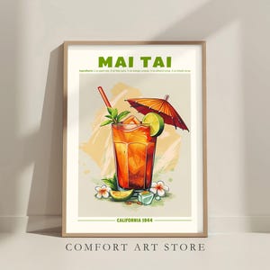 マイタイ カクテル プリント。クラシック アルコール カクテル レトロ カクテル。展示会ポスター。ホーム バー カート デコレーション。レシピ ミクソロジー カクテル プリント可能