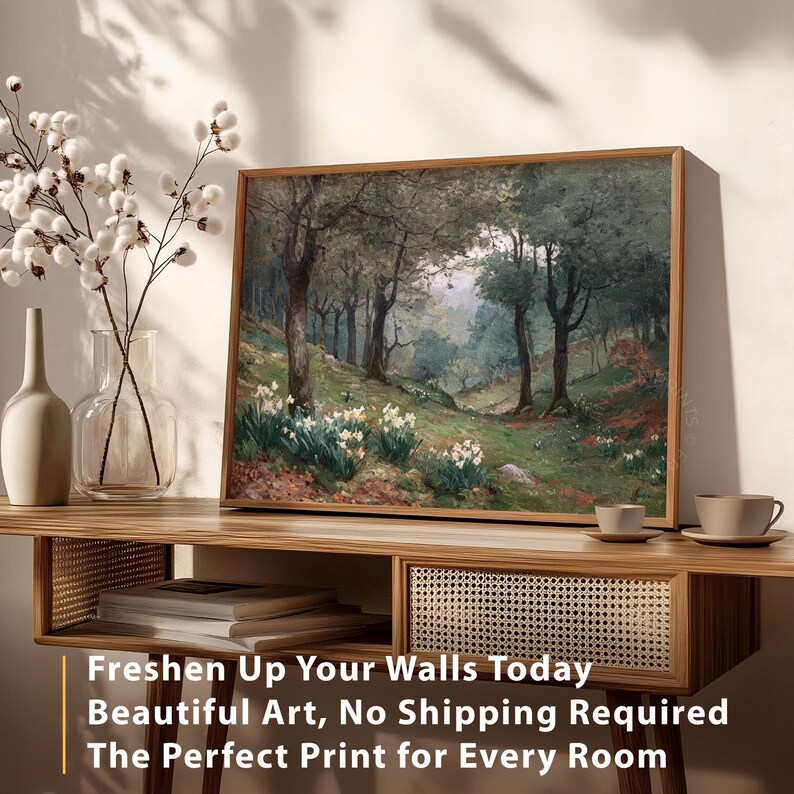 Easter Wall Art Print Moody Spring Meadow Path Antique Vintage Painting ...