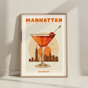 Manhattan Cocktail Print. Klassischer Alkohol Cocktail. Retro Cocktail Ausstellung Poster Home Bar Warenkorb Dekor Rezept Manhattan Cocktail Printable