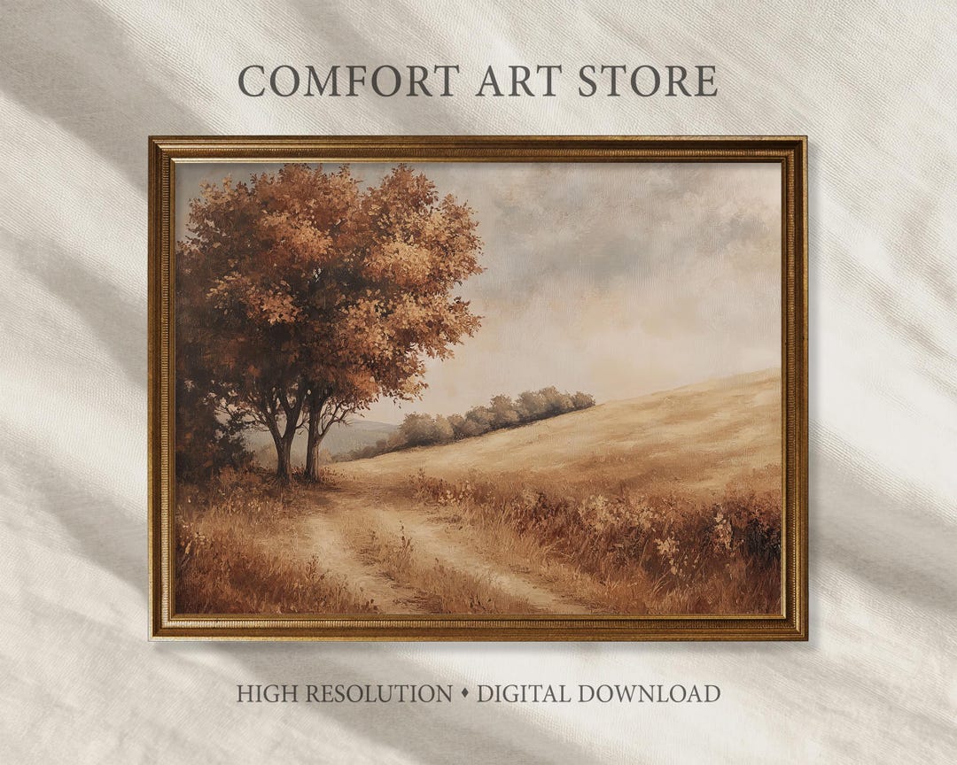 Autumn Landscape Print Vintage Fall Oil Painting Farmhouse Decor Moody ...
