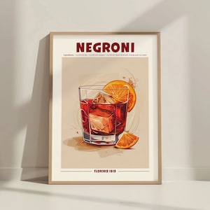 Negroni Cocktail Print. Classic Alcohol Cocktail. Retro Cocktail Exhibition Poster. Home Bar Cart Decor. Negroni Cocktail Printable