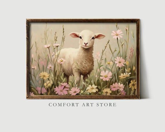 Easter Wall Art Lamb Print Cute Easter Lamb Neutral Spring