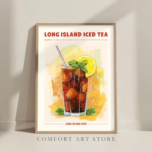Long Island Iced Tea Cocktail Print. Classic Alcohol Cocktail. Retro Cocktail. Exhibition Drink Poster. Home Bar Cart Decor Recipe Printable