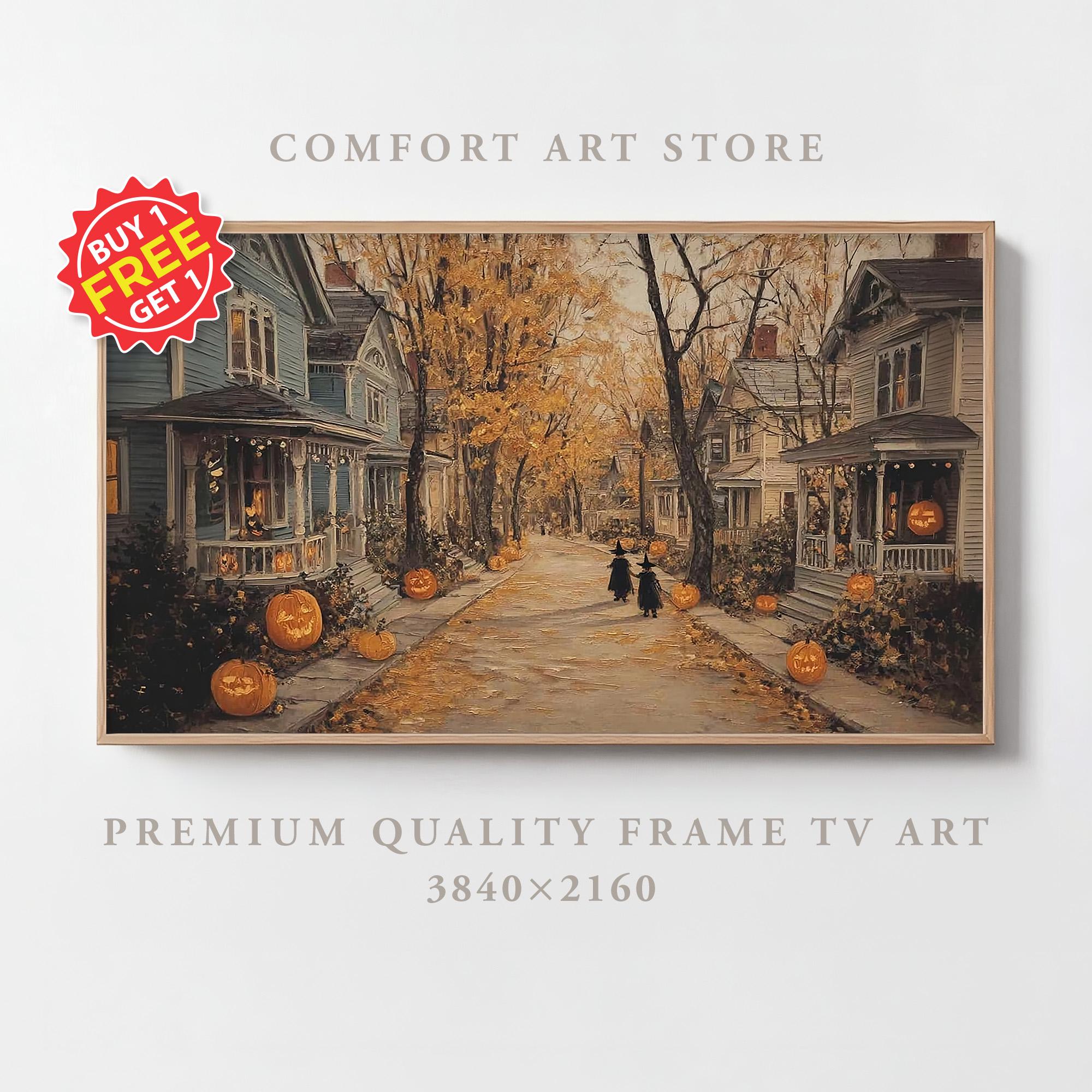 Halloween Frame TV Art Halloween Town Street Samsung Frame TV Jack