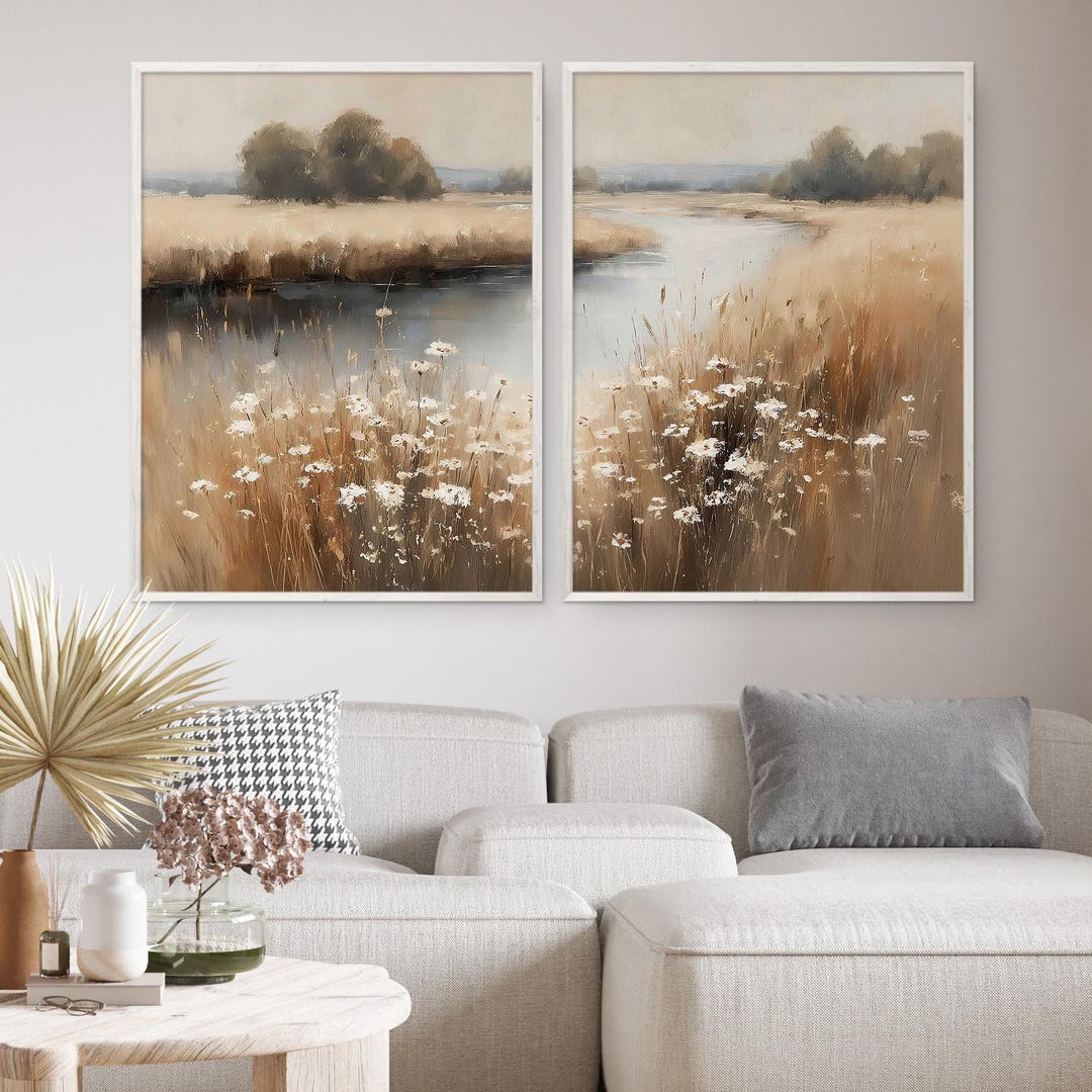Wildflower Field Set of 2 Prints Vintage Landscape Printable Autumn ...
