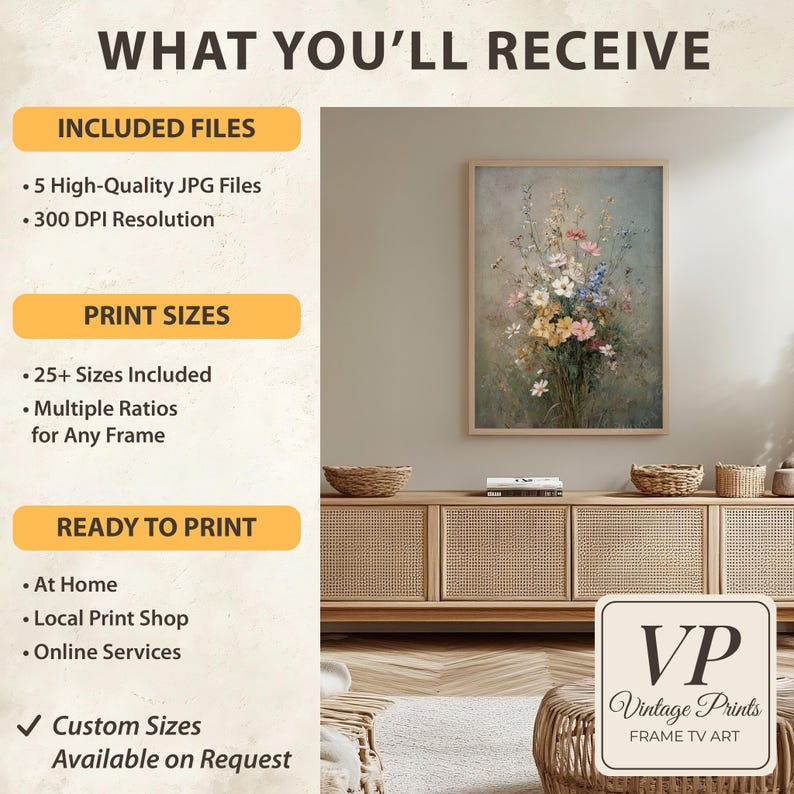 Vintage Wildflower Bouquet Wall Art, Pastel Floral Oil Painting ...