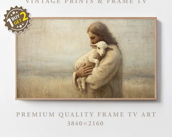 Easter Jesus With Lamb Frame TV Art Vintage Oil Painting Religious Pastoral Samsung Frame TV Art