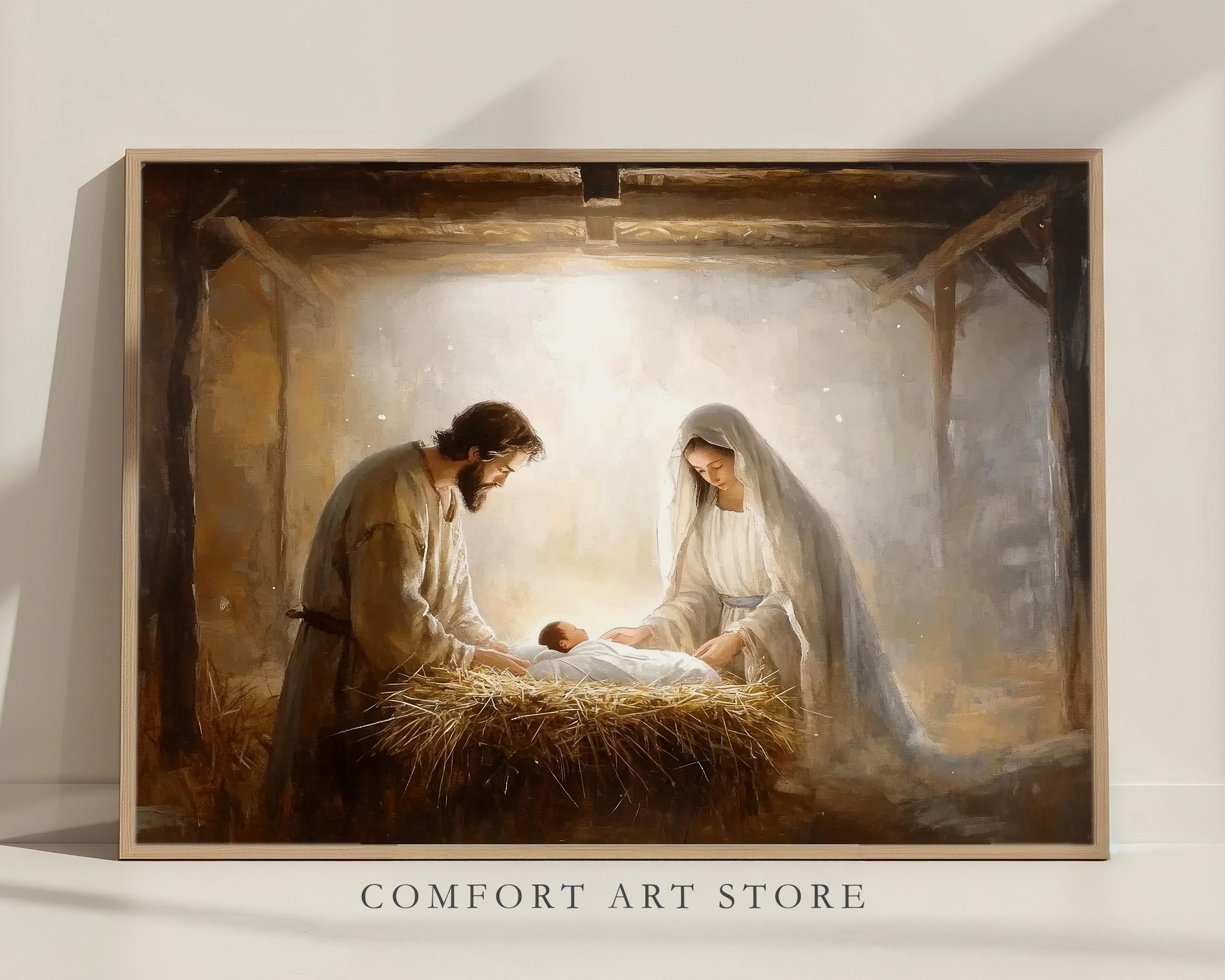 キリスト降誕のキリスト教のプリント、マリア、ジョセフ、イエス