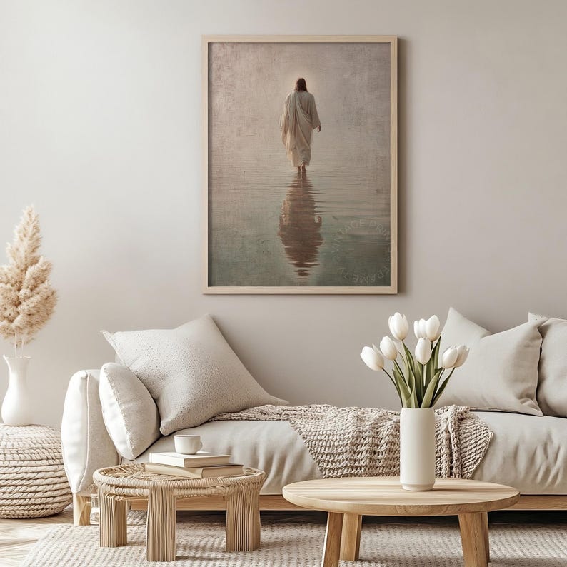 Easter Jesus Walking on Water Vintage Oil Painting Wall Art, Muted ...