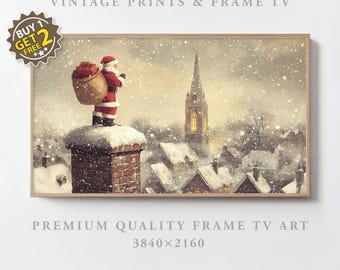 Christmas Frame TV Art Vintage Santa Claus Antique Santa Sack Of Gifts Painting Winter Landscape Holiday Decor Art Digital Samsung Frame TV