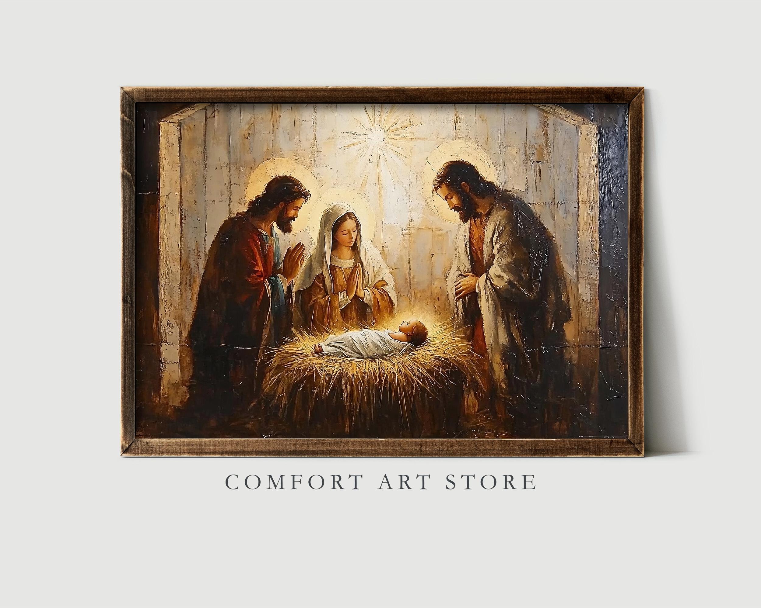 キリスト降誕のキリスト教のプリント、マリア、ジョセフ、イエス