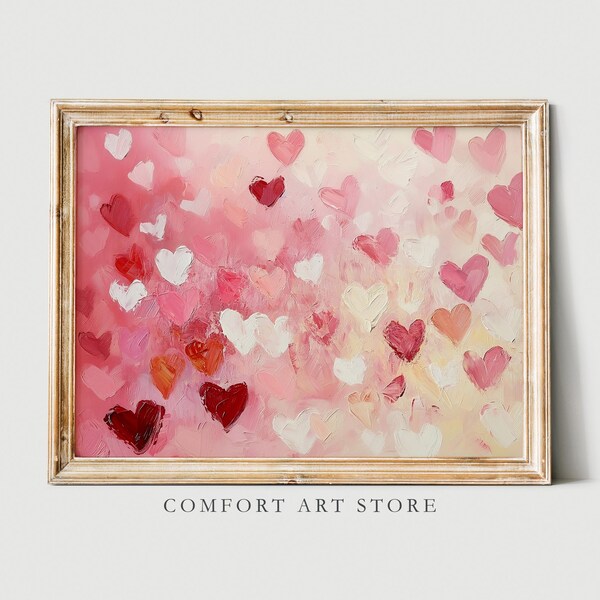 Valentines Day Print Red Pink Heart Wall Art Antique Vintage Valentines Oil Painting Decor Valentines Day Printable Gift Romantic Wall Art