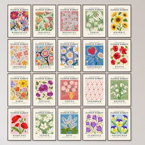 Flower Market Botanical Print Set, Retro Floral Gallery Wall (Digital Download)