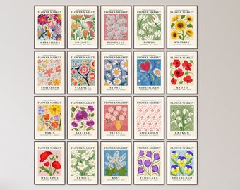 Flower Market Botanical Print Set, Retro Floral Gallery Wall (Digital Download)