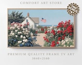 Independence Day Frame TV Art Samsung Frame TV 4th of July Print Vintage American Flag Coastal Cottage Patriotic USA Oil Painting Download