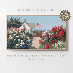 Independence Day Frame TV Art Samsung Frame TV 4th of July Print Vintage American Flag Coastal Cottage Patriotic USA Oil Painting Download