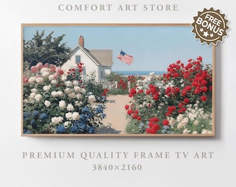 Independence Day Frame TV Art Samsung Frame TV 4th of July Print Vintage American Flag Coastal Cottage Patriotic USA Oil Painting Download