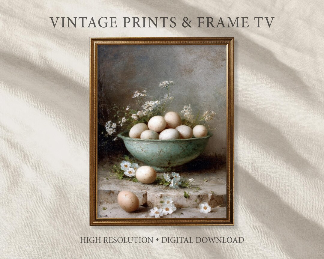Easter Wall Art Print Easter Eggs Antique Vintage Painting Moody Vase ...