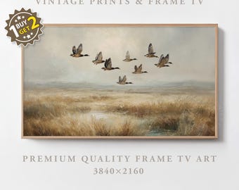 Vintage Ducks In Flight Frame TV Art Nature Vintage Oil Painting Landscape Farmhouse Decor Cottagecore Decor Samsung Frame TV Art