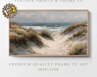 Vintage Coastal Beach Dunes Frame TV Art Neutral Sandy Tones Vintage Oil Painting Landscape Seaside Decor Samsung Frame TV Art