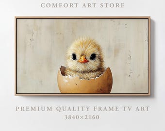 Easter Frame TV Art Samsung Frame TV Spring Frame TV Easter Baby Chick Antique Easter Chicken Eggshell Egg Painting Vintage Farmhouse Decor