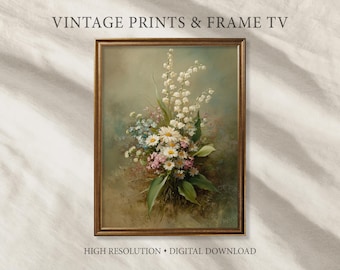 Easter Wall Art Print Bouquet Spring Flowers Moody Blossoms Flowers Antique Vintage Painting Rustic Easter Holiday Decor Digital Printable