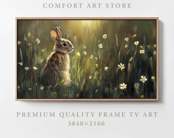 Easter Frame TV Art Samsung Frame TV Spring Frame Easter Bunny Antique Easter Rabbit Spring Wildflower Bunny Painting Vintage Nursery Decor