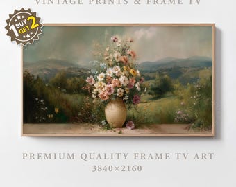 Easter Frame TV Art Moody Spring Meadow Vintage Painting Rustic Vase With Wildflowers Easter Holiday Nursery Decor Neutral Samsung Frame TV