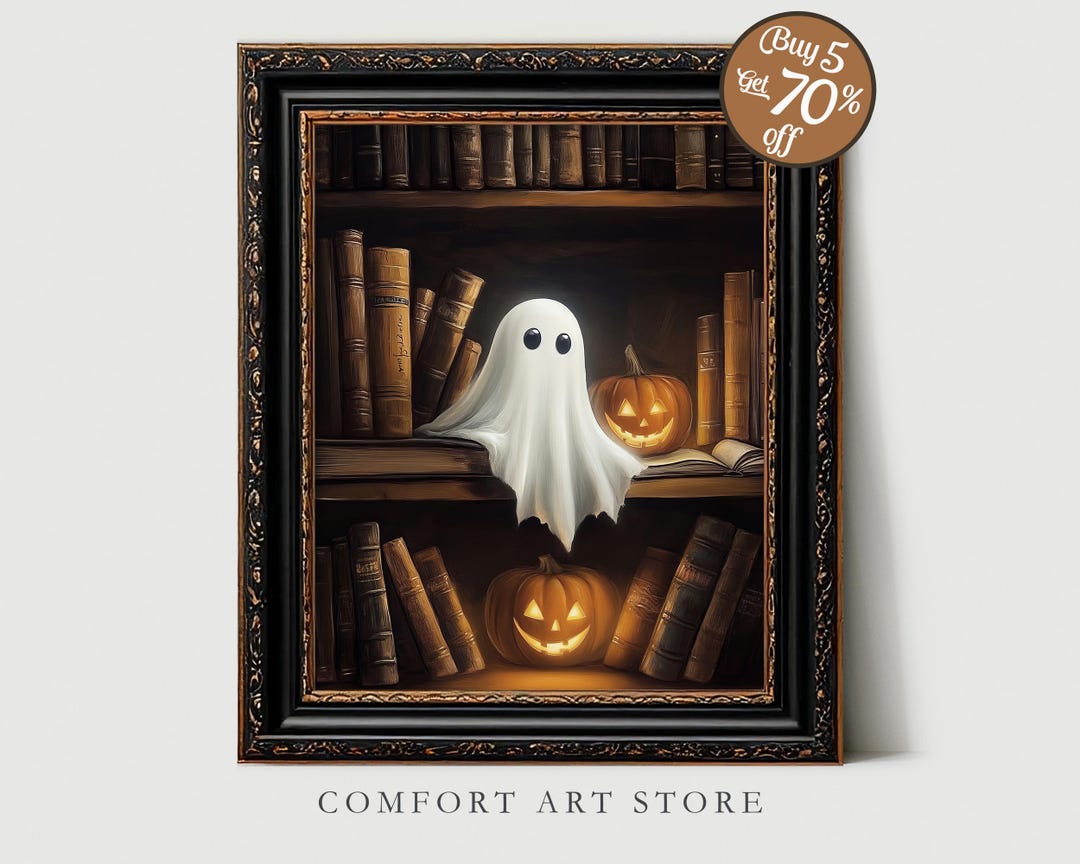 Halloween Cute Ghost Reading Book Print Vintage Gothic Printable Wall ...