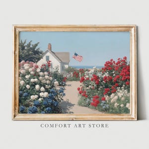 Independence Day Print 4th of July Printable Summer Wall Art Vintage Decor American Flag Coastal Cottage Garden Patriotic USA Flag Painting