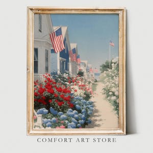 Independence Day Print 4th of July Printable Summer Wall Art Vintage Decor American Flag Print Coastal Garden Patriotic USA Flag Painting