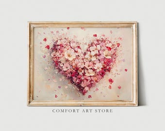 Impresión de pintura al óleo de corazón vintage: Arte mural romántico para San Valentín (descarga digital)