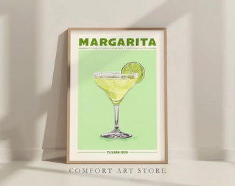 Margarita Cocktail Print Cocktail Poster Alcohol Cocktail Margarita Wall Art Home Bar Cart Decor Retro Drink Sign Margarita Recipe Printable